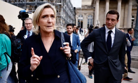 Marine Le Pen with Jordan Bardella, president of her National Rally party.