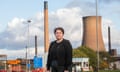 Holly Mumby-Croft, the Tory MP for Scunthorpe, with the British Steel plant behind her
