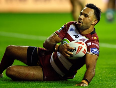 Wigan’s Bevan French scores in the semi-final.