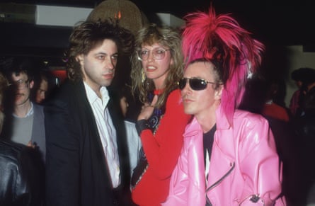 Bob Geldof, Street-Porter and Tony James of Sigue Sigue Sputnik, in about 1986, at a party