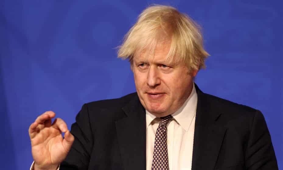 Boris Johnson speaks at a Downing Street media briefing
