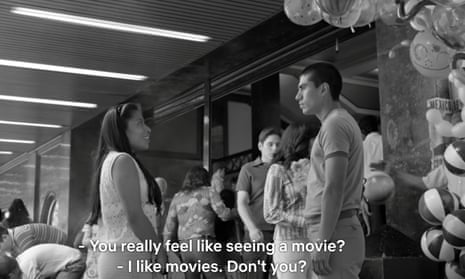A scene from Roma, with English subtitles