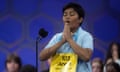 Aryan Khedkar correctly spells (dorr) during the finals of the 2023 Scripps National Spelling Bee