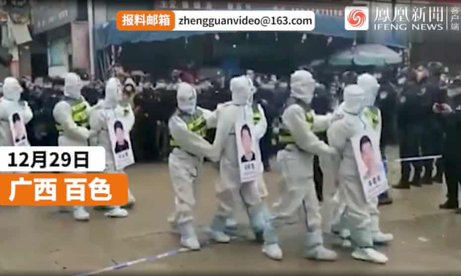 A screengrab from footage of alleged Covid rule breakers broadcast on Chinese TV on Thursday.