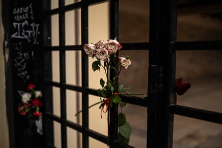 A flower tied to a door