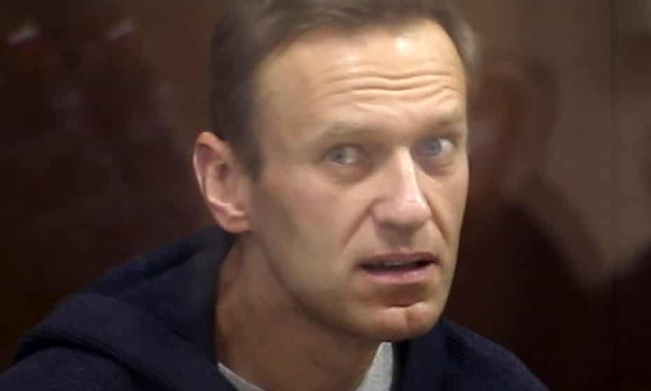 Alexei Navalny in Moscow on Friday at a hearing into the case over his alleged defamation of a war veteran