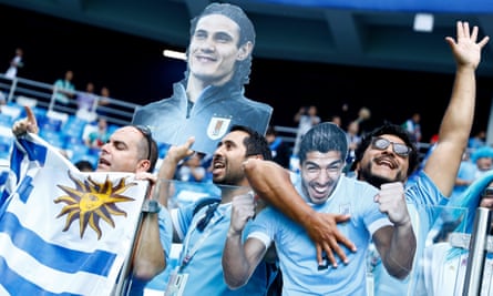 Uruguay supporters with cut-outs of Edison Cavani and Luis Suárez during Russia 2018.
