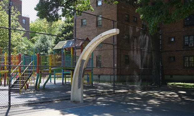 A baseketball court without at hoop at Marcy Houses.
