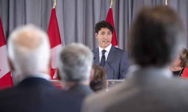 Justin Trudeau meets with business leaders in Longueuil, Canada on Tuesday.