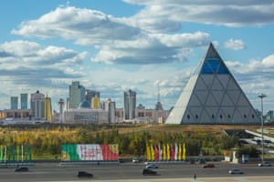 Foster’s Palace of Peace and Reconciliation pyramid, with the city of Astana behind.
