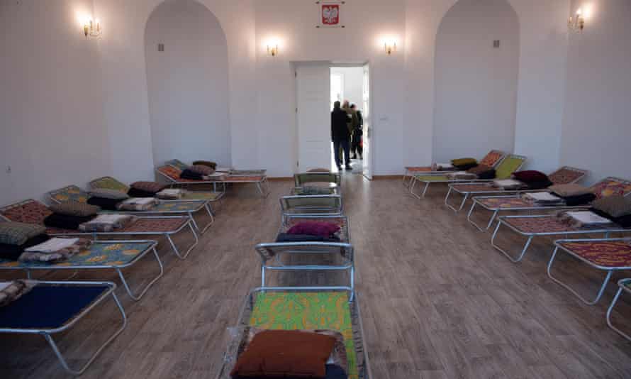 A reception point for refugees from Ukraine established in Dorohusk, Poland.