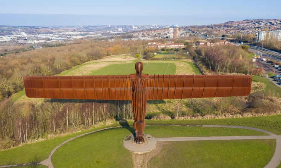 Antony Gormley’s Angel of the North sculpture, and Gateshead beyond it