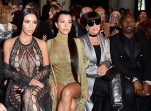 Balmain front row: Kim Kardashian, Kourtney Kardashian, Kris Jenner and Corey Gamble.