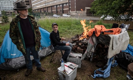Steve from Stepney Green and David from Belfast are living in a camp in Northampton on a derelict bus station site.