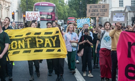 Demonstrators march from Downing Street to Trafalgar Square earlier this month to protest against rises in energy bills