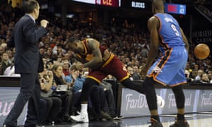 LeBron James heads for the seats...