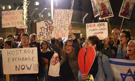 Families of Israeli hostages protest against the government, demanding a hostage deal in Tel Aviv.