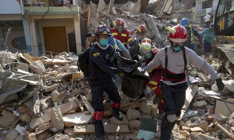 Workers in the aftermath of the 2016 earthquake in Ecuador
