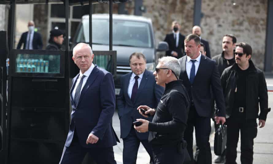 The Ukrainian delegation leaves after the peace talks with Russia in Istanbul on Tuesday.