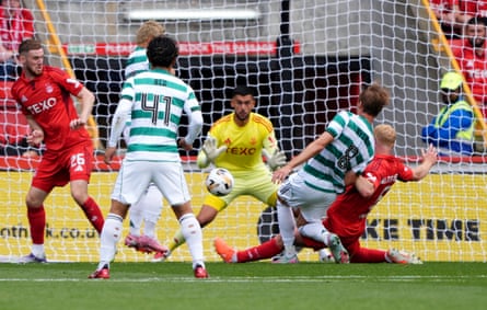 Benjamin Nygren opens the scoring for Celtic against Aberdeen