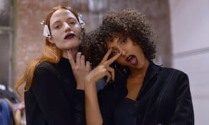Backstage at the DKNY show spring summer 2017.