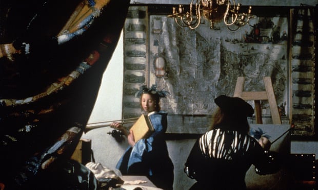 Drawing back the curtain on unfamiliar literature … detail from Johannes Vermeer’s The Allegory of Painting.