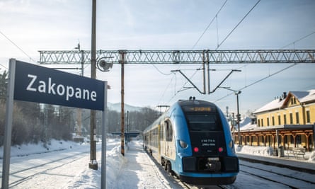 Train in snow-covered Zakopane station