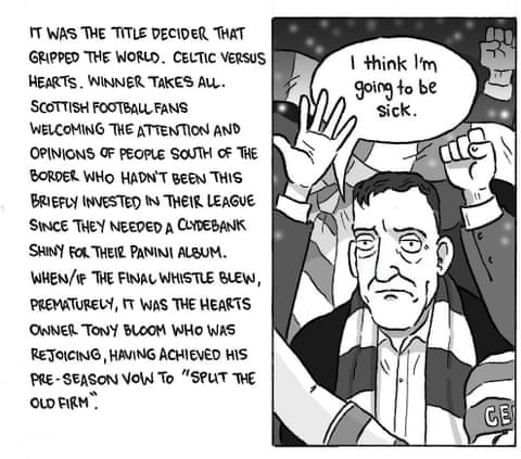 David Squires cartoon on Celtic v Hearts, panel 1