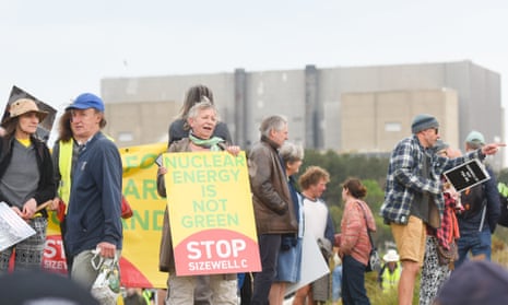 People take part in a protest organised by the campaign groups Stop Sizewell C and Together Against Sizewell C in Suffolk.