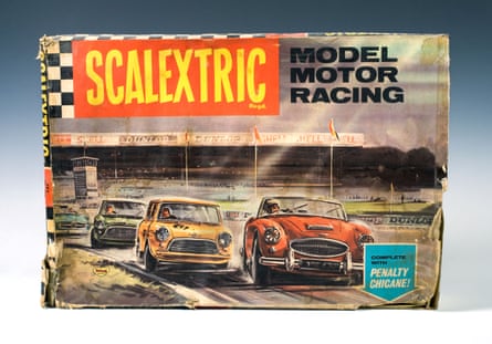 The lid of a 1960s Scalextric racing set