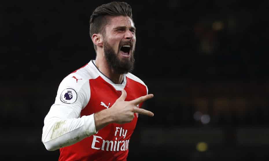 Olivier Giroud celebrates after scoring Arsenal's winner against West Bromwich Albion