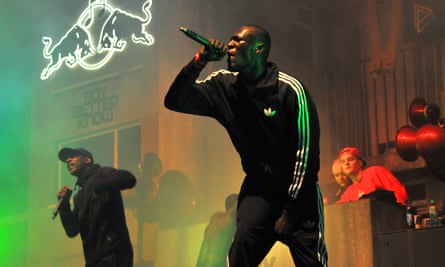 Grime artists Stormzy and Boy Better Know perform at Earls Court, London, in 2014.