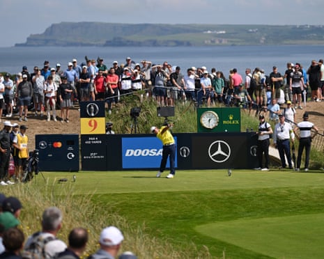 Hideki Matsuyama of Japan tees off on the ninth hole.