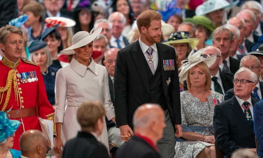 The Duke and Duchess of Sussex at the service of thanksgiving for the Queen.