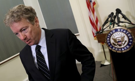 Rand Paul leaves a press conference in Washington in March.