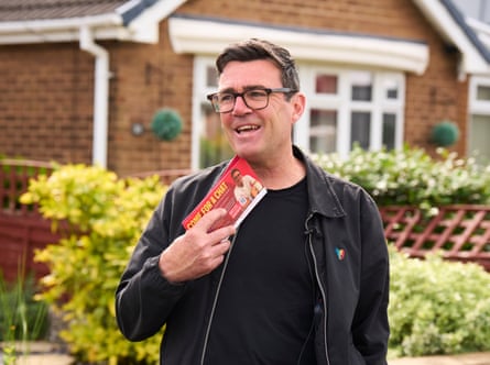 Burnham canvassing undecided voters at Hindley Green in the Makerfield constituency