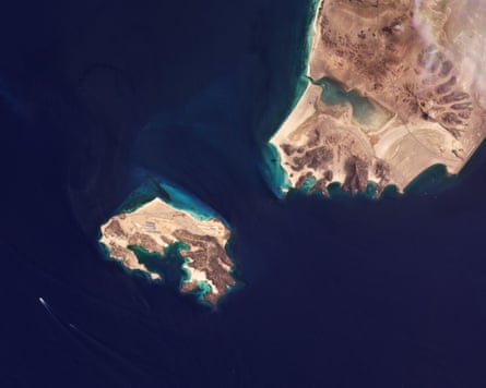 A satellite view of Mayun island in the Bab al-Mandeb strait.