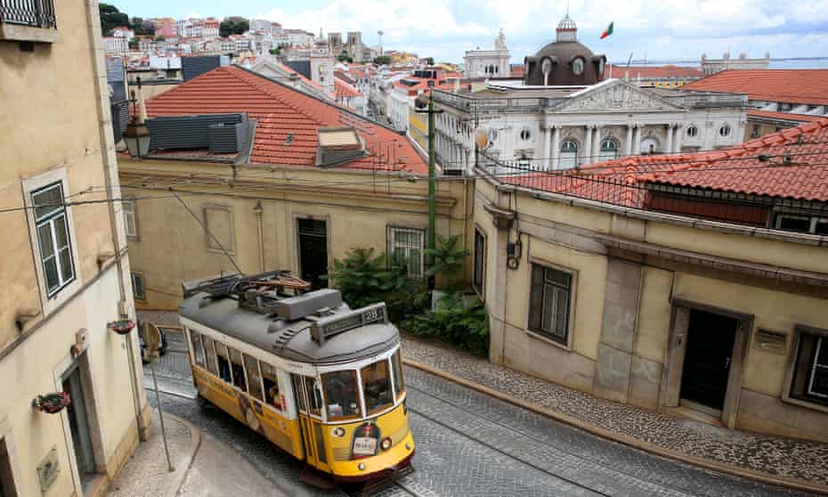 A tram in Lisbon, Portugal.