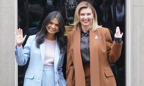 Rishi Sunak's wife Akshata Murty welcomes the first lady of Ukraine, Olena Zelenska, to Downing Street in London during her visit to the UK.