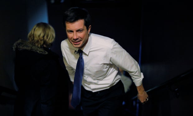 Pete Buttigieg arrives for a campaign stop in Portsmouth, New Hampshire.