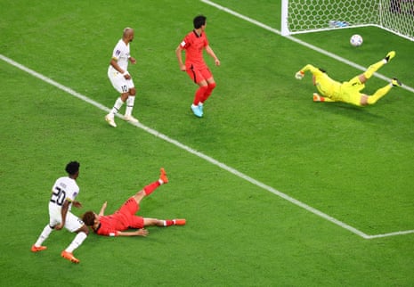 Ghana’s Mohammed Kudus scores their third goal.