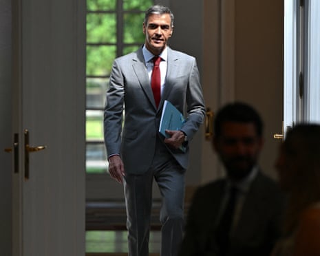 Spanish prime minister Pedro Sánchez arrives to give a press conference following the last cabinet meeting before the summer holidays, at La Moncloa Palace in Madrid, Spain.