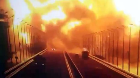 Kerch bridge blast: CCTV footage appears to show moment of explosion – video