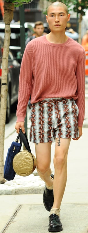 Model in shorts during New York fashion week