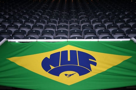 A Newcastle United themed Brazil national flag inside St James’ Park.