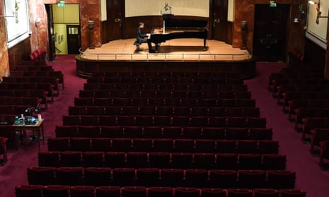 Going solo … Pianist Stephen Hough rehearses ahead of a lockdown concert at Wigmore Hall. 