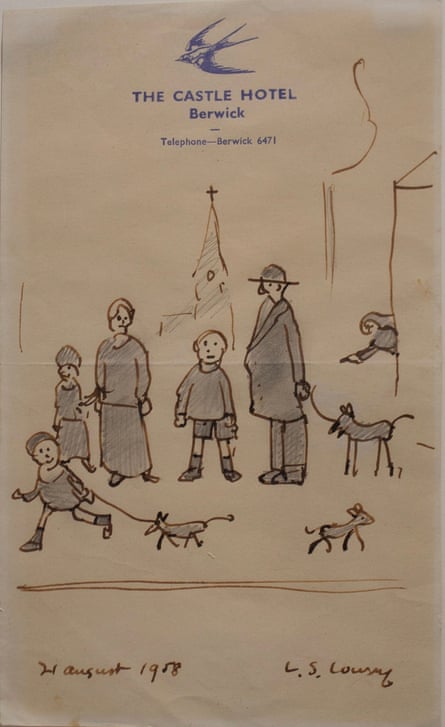 LS Lowry, Sketch on Castle Hotel notepaper (1959).