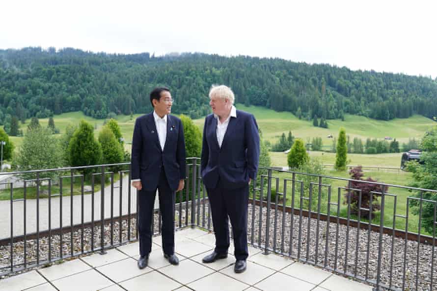 Boris Johnson with the Japanese PM Fumio Kishida (left) at the G7 summit in Bavaria today.