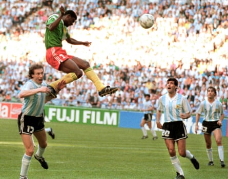 François Omam-Biyik scores against eventual finalists Argentina at San Siro in 1990