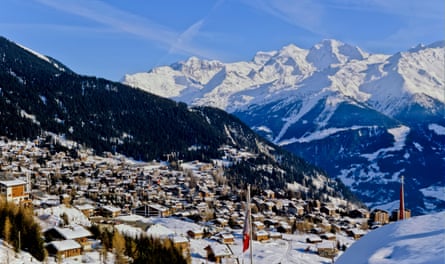View of snowy Verbier ski resort in Switzerland